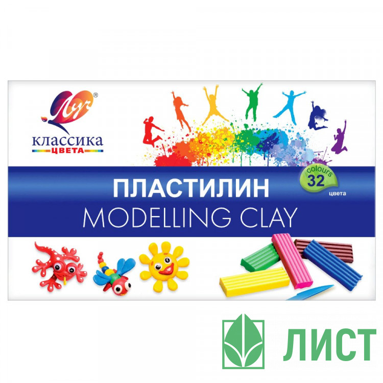 Пластилин 32 цвета 640гр ЛУЧ Классика со стеком картонная коробка арт 31С 2065-08