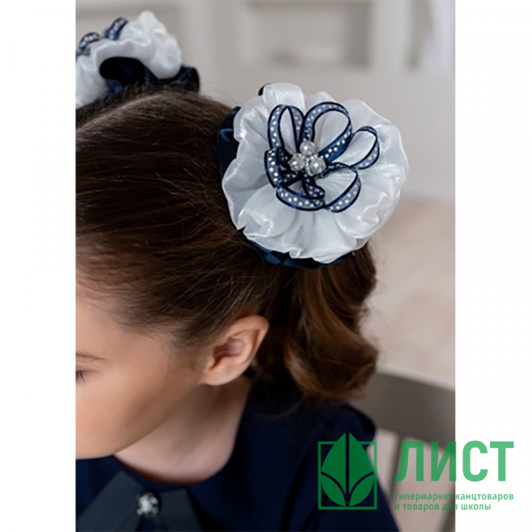 Бант для волос белый/синий Гонуль 10см
