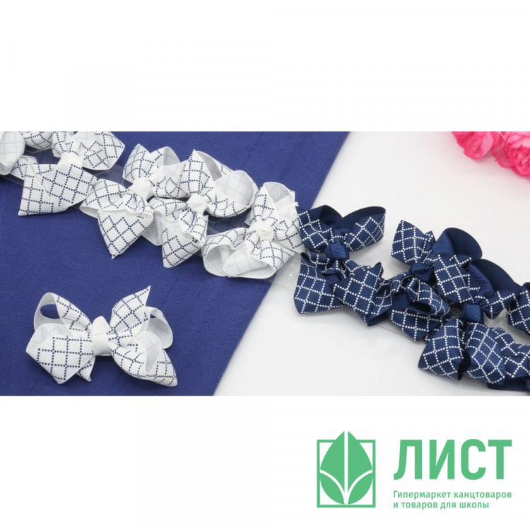 Зажим для волос 02шт Бант бело-синий ромб 7см арт.RC-5579