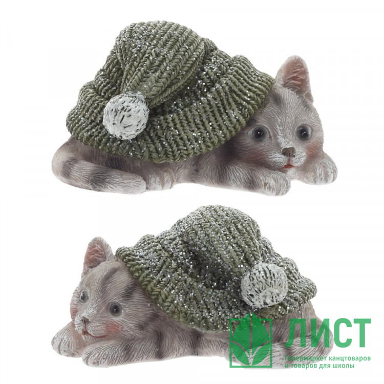 Статуэтка декоративная "Котёнок в зелёной шапочке" 05,5см 2 вида арт.825152