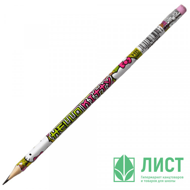 Карандаш чернографитный CENTRUM с ластиком Hello Kitty HB трехгранный корпус арт.76595 (Ст.50)