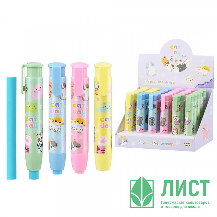 Ластик-карандаш (MC Basir) Кошки с рисунком ассорти арт.E-6330A