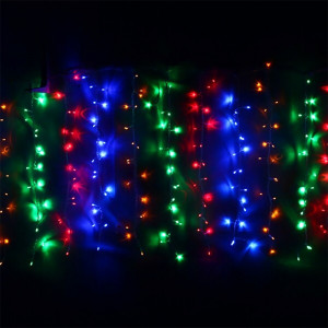 Гирлянда электрическая для дома занавес Дождь 1,5*2,5м 360LED цвет мульти (светлый провод) 8режимов (можно соединять) арт.131-030
