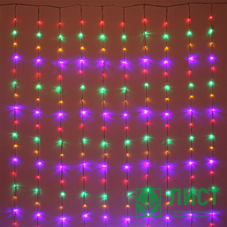 Гирлянда эл.д/дома занавес Дождь 3*2,5м 360LED "Водопад" цв.мульти (с.провод) 8реж. арт.725-0603