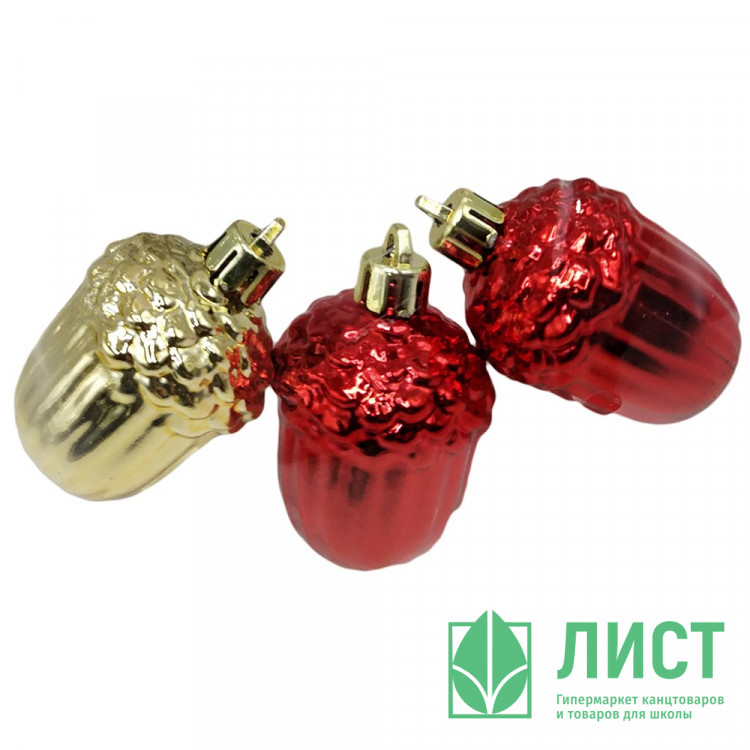 Фигурка на ёлку пластик "Три орешка" 5,4см 03шт/наб. цв.золото/красный арт.89172