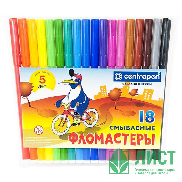 Фломастеры (CENTROPEN) Пингвины 18цветов арт.7 7790 1886