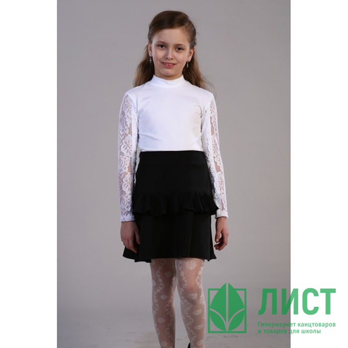 Блузка для девочки трикотажная (Ликру) длинный рукав цвет белый арт.1077 размер 146