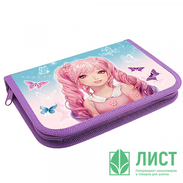 Пенал 1 отделение (Оникс) ПКТ 04-20 Девочка и бабочки 190х130мм полиэстер