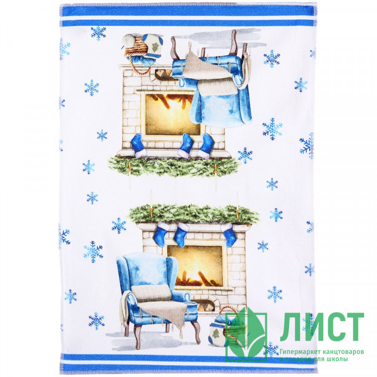 Полотенце кухонное микрофибра 40*57см "Winter -Камин"  200гр/м2 арт.916-2190