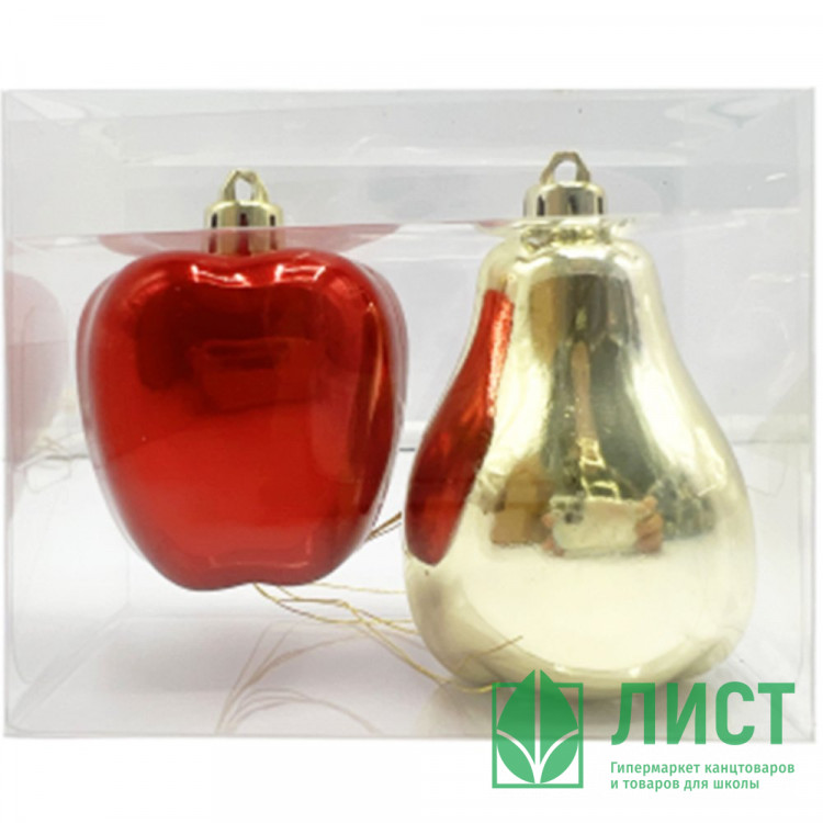 Фигурка на ёлку пластик "Груша/Яблоко" 05,5см цв.красн/золото арт.95348