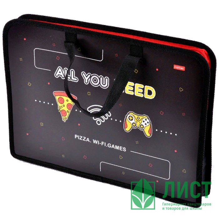 Сумка пластик А4 (Hatber) на молнии ручка-тесьма Pizza арт. AMn_25069