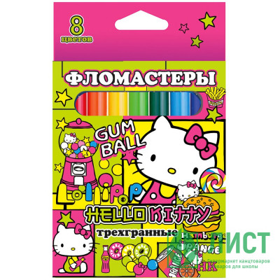 Фломастеры (CENTRUM) Hello Kitty 8 цветов трехгранные картонная упаковка арт.75599 Фломастеры (CENTRUM) Hello Kitty 8 цветов трехгранные картонная упаковка арт.75599