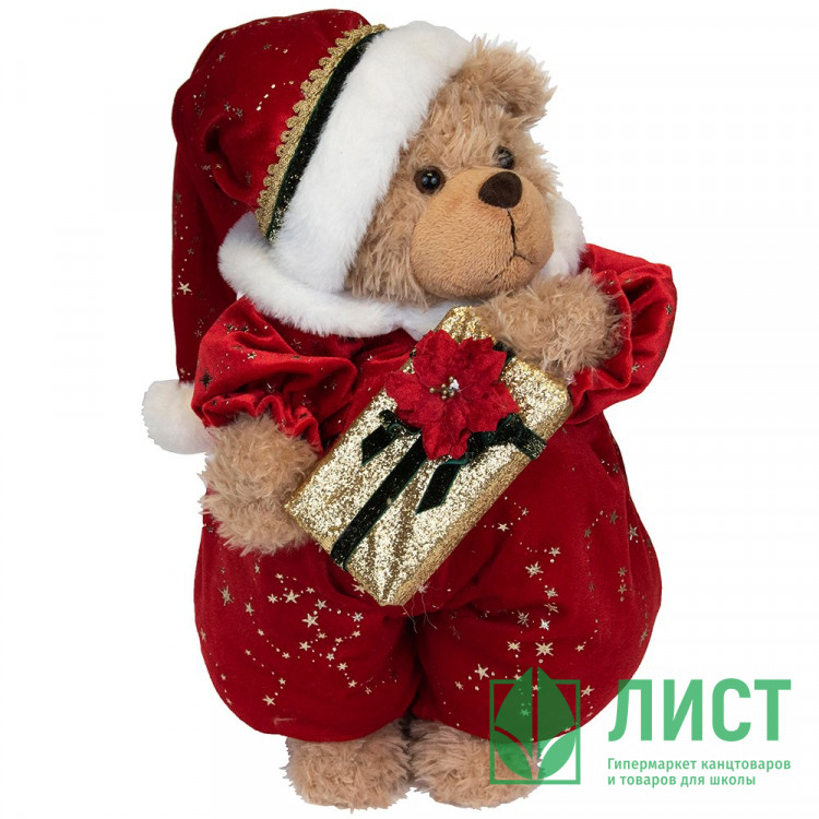Игрушка декор. "Медведь в колпаке" 40см в красной шубке арт.92787