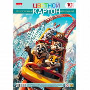 Цветной картон А4 10 листов 10 цветов мелованный двухсторонний Hatber Луна-парк в пакете арт.10Кц4_36116
