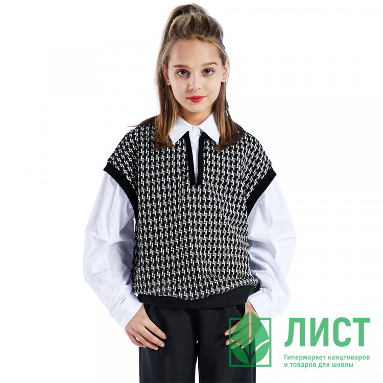 Джемпер-обманка для девочки (Делорас) артикул 63966G цвет черно-белый