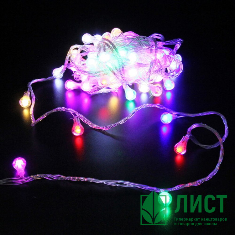 Гирлянда эл.д/дома 10м 60LED НИТЬ "Сияющая капля" цв.мульти (св.провод) 8реж IP-20 (можно соединять) арт.725-0048