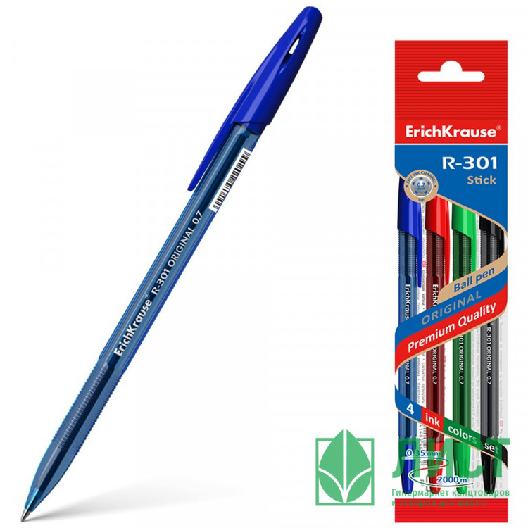 Набор ручек шариковых 4 цвета (ErichKrause) Stick Original R-301 d=0.7мм арт.46776