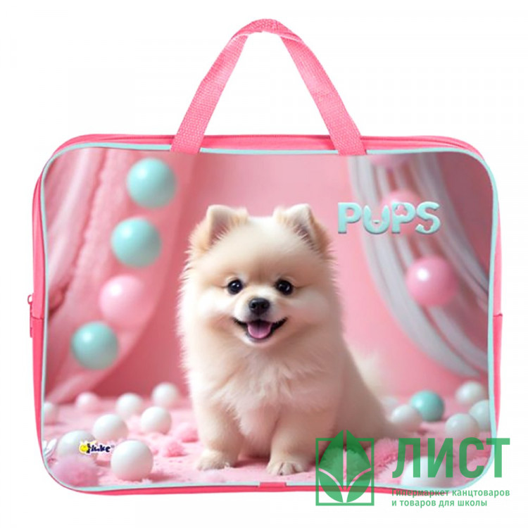 Папка А4 текстиль на молнии ручка-тесьма широкая боковинка Оникс Забавный шпиц  арт.ПМД 4-20