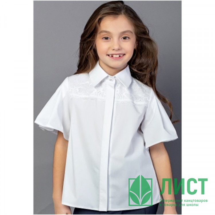 Блузка для девочки (Топтышка) короткий рукав цвет белый арт.5266 размерный ряд 34/134-42/158