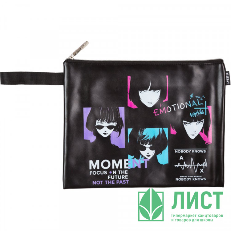Папка школьная для тетрадей А4 на молнии кожзам (deVENTE) Label. Anime Style с ручкой арт.8053508