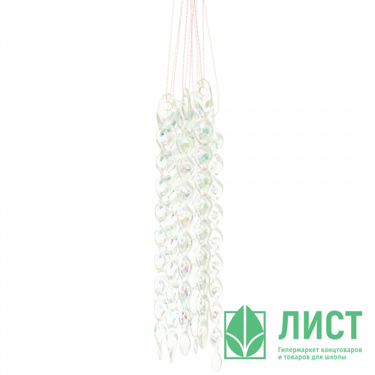 Украшение декор.подвеска "Сосулька витая" 13,5см 06шт/наб. прозрачный перламутр арт.91933