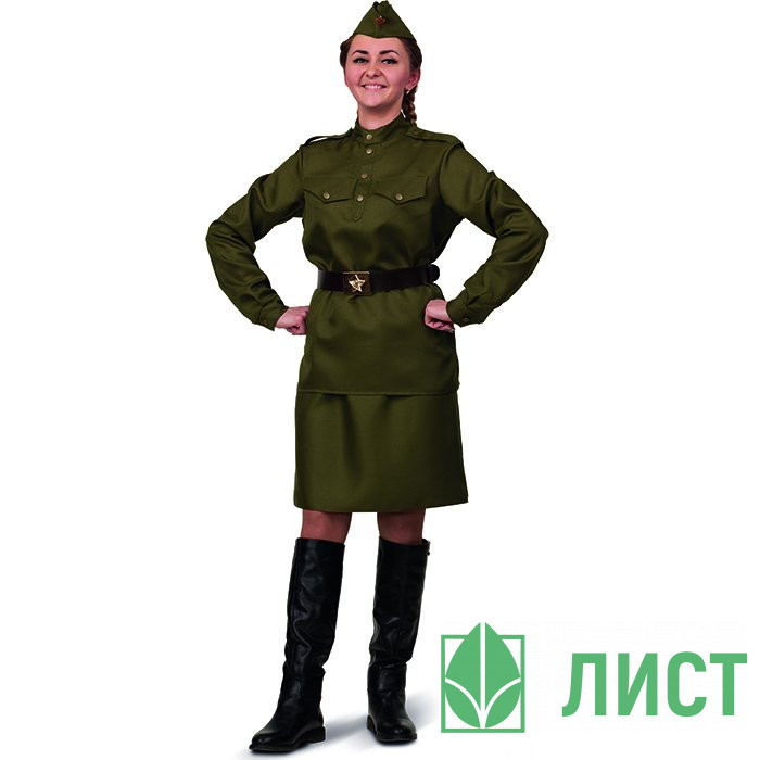 Костюм взрослый Солдатка (блуза,юбка,ремень,пилотка) р.46 текстиль арт.2030-46