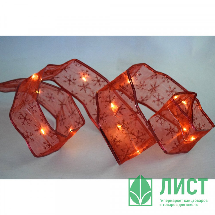 Гирлянда электрическая для дома лента 2*0,06м "Снежинки" цвет ленты красный цвет теплый белый (на батарейках) арт.185-0262