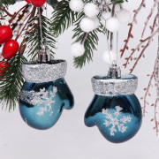 Фигурка на ёлку пластик 06см "Варежки" 02шт/наб. цв.сапфир арт.201-2109