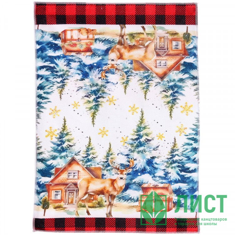 Полотенце кухонное микрофибра 40*57см "Wishes-Зимний лес"  200гр/м2 арт.916-2202