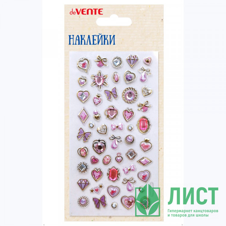 Наклейки со стразами (deVENTE) Pink Bliss объемные, размер карточки 9×17,5 см арт.8132562