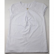 Джемпер для девочки трикотажный (Ликру) короткий рукав цвет белый арт.0237 ВИРИНЕЯ размерный ряд 32/128-40/158