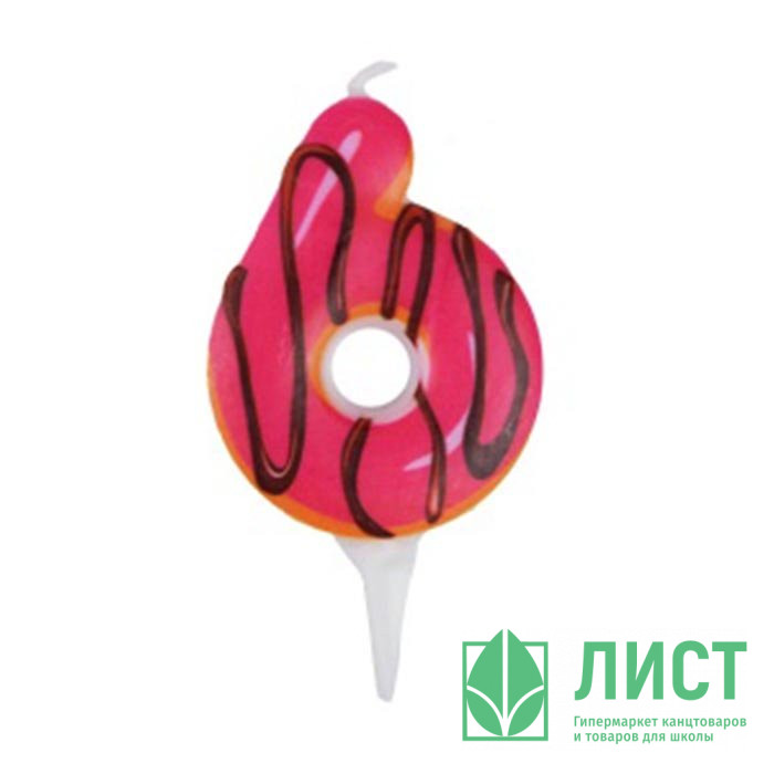 Свеча ЦИФРА Пончик "6" 06см арт.6058050