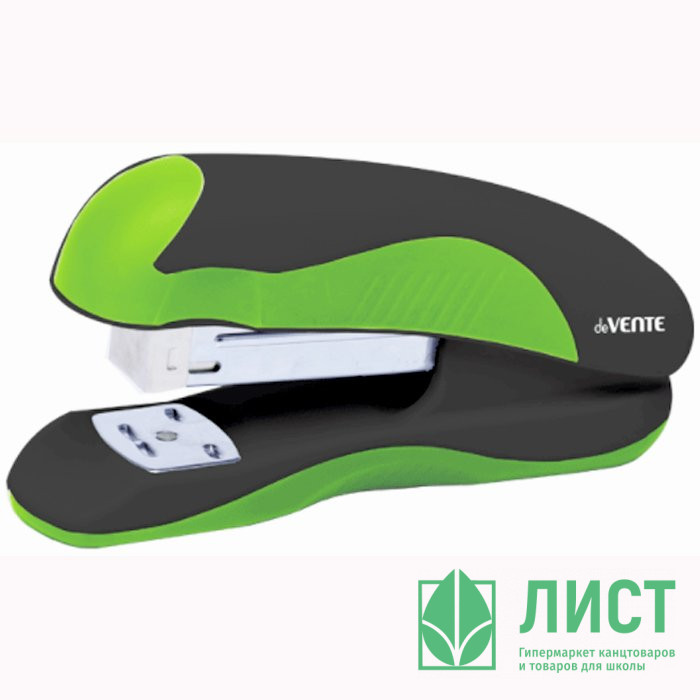 Степлер №24/6&26/6 (20л) пластиковый с каучуковой вставкой deVENTE Monochrome черный с неоновым зеленым арт.4142000