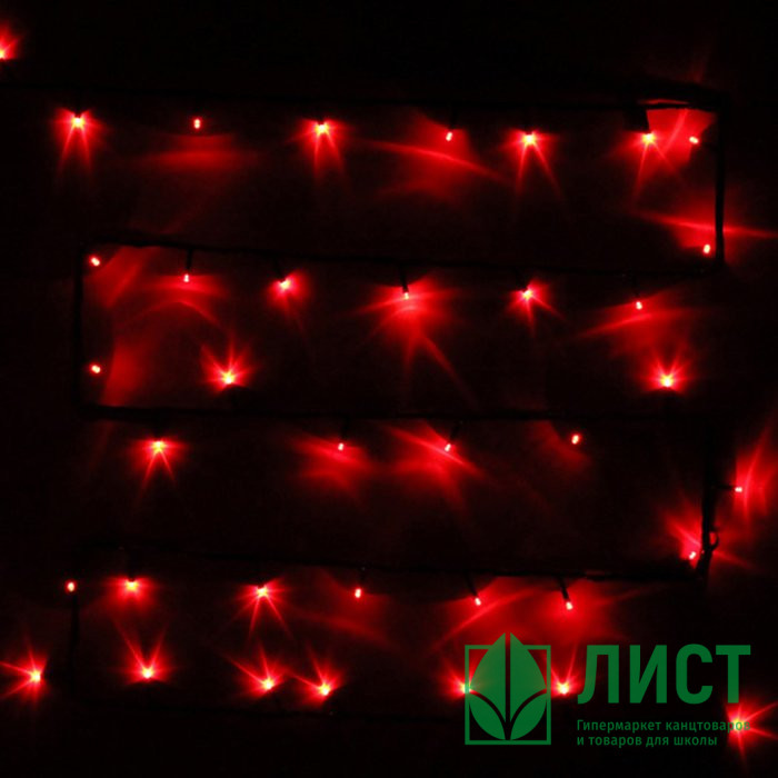 Гирлянда электрическая уличная точечная 15м 180LED цвет красный (темный провод) 8режимов арт. 183-280