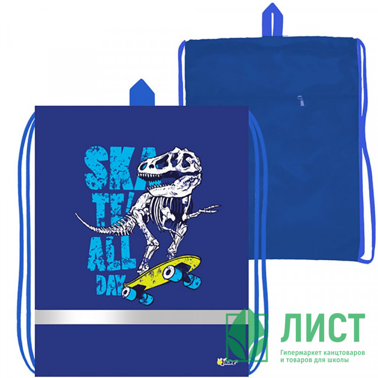 Сумка для сменной обуви 1 отделение с карманом (ОНИКС) МО-26-1с-2р Дино на скейте 370х470 мм