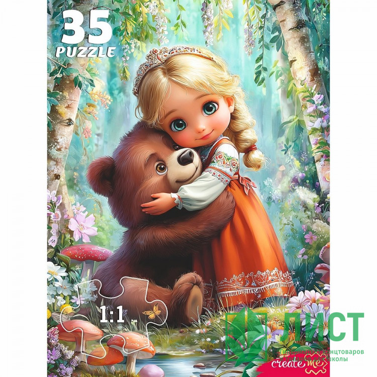 Пазлы МАКСИ 35 элементов Принцесса с медвежонком (РК) арт.Ф35-3426