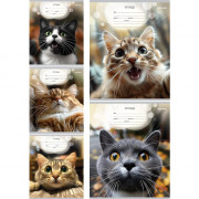 Тетрадь 12 листов линия (Prof-Press) Мордочки котиков цветная мелованная обложка ассорти арт.Т12-4877