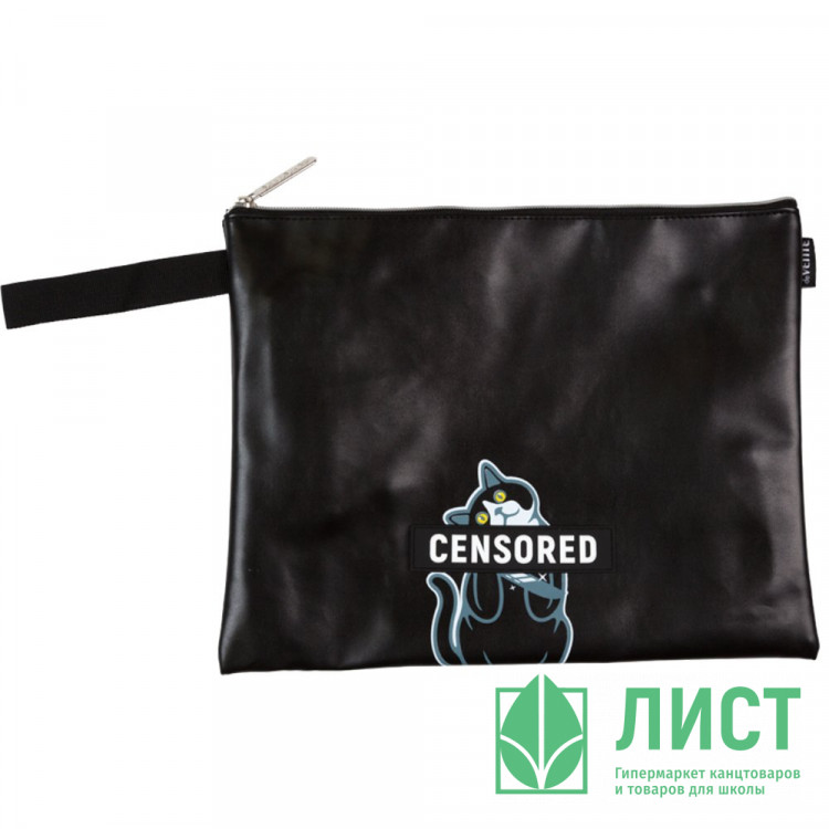 Папка школьная для тетрадей А4 на молнии кожзам (deVENTE) Censored с ручкой арт.8053503