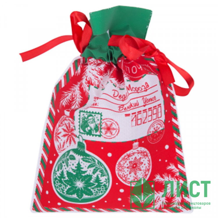 Мешок д/подарка с затяжной тесьмой 20*30см цв.красный арт.95083