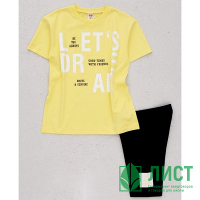 Комплект для  девочки  артикул DMB 2750 размер 30/122-40/152 (футболка+бриджи) цвет желтый Комплект для  девочки  артикул DMB 2750 размер 30/122-40/152 (футболка+бриджи) цвет желтый