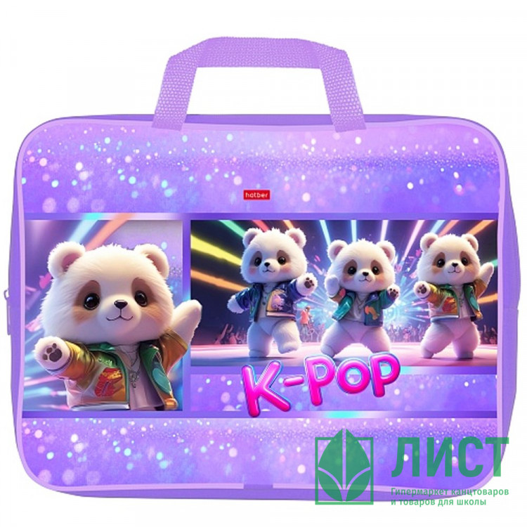 Папка А4 текстиль на молнии ручка-тесьма (Hatber) K-pop мишки арт.NSn_32101
