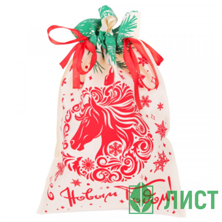 Мешок д/подарка с затяжной тесьмой 30*45см цв.белый/красный арт.95087