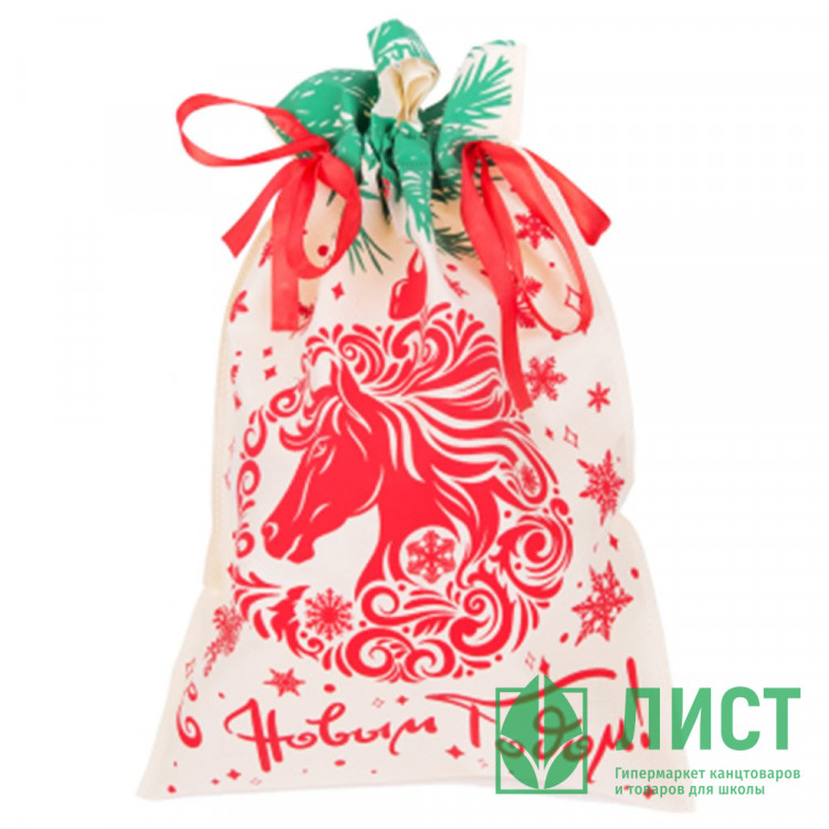 Мешок д/подарка с затяжной тесьмой 30*45см цв.белый/красный арт.95087