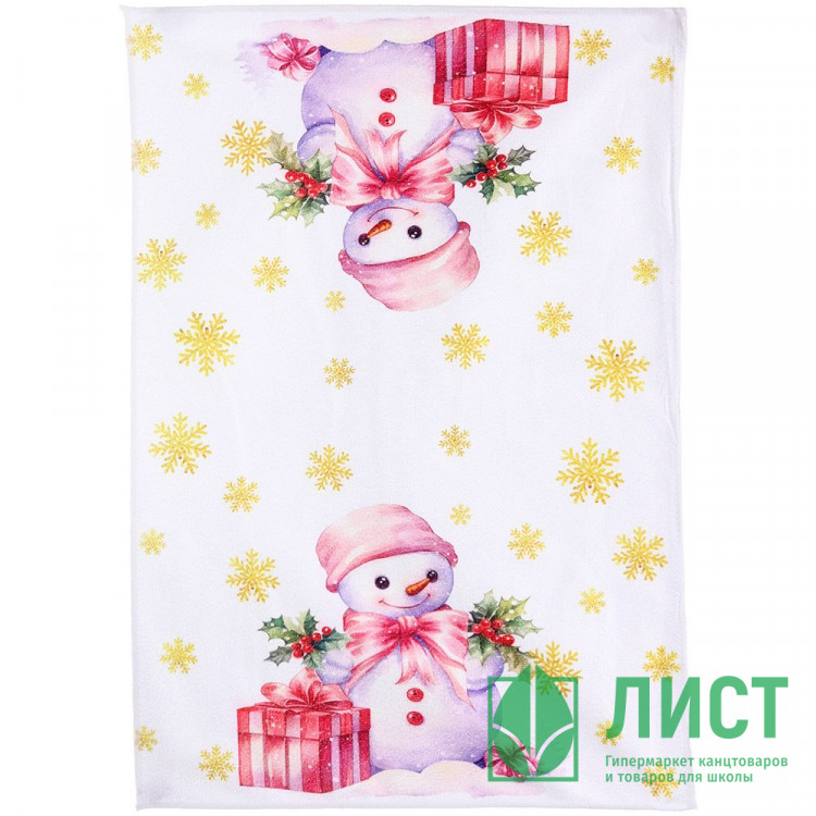 Полотенце кухонное микрофибра 40*57см "PinkMagic -Снеговик"  200гр/м2 арт.916-2196