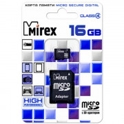 Карта памяти 16GB microSD Mirex microSDHC Class 4 (SD адаптер)