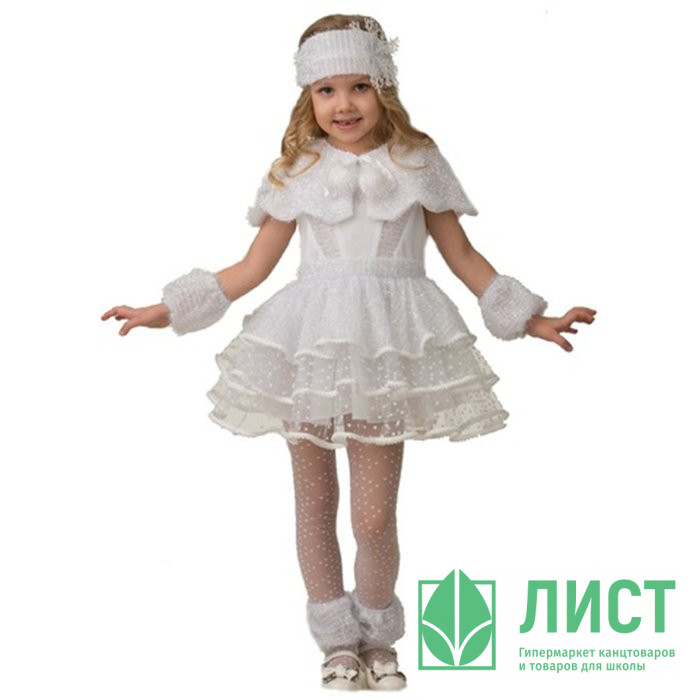Костюм для девочки Снежинка Снеговичка (платье,пелерина,манжеты,повязка) р.26/104-34/134 арт.5135