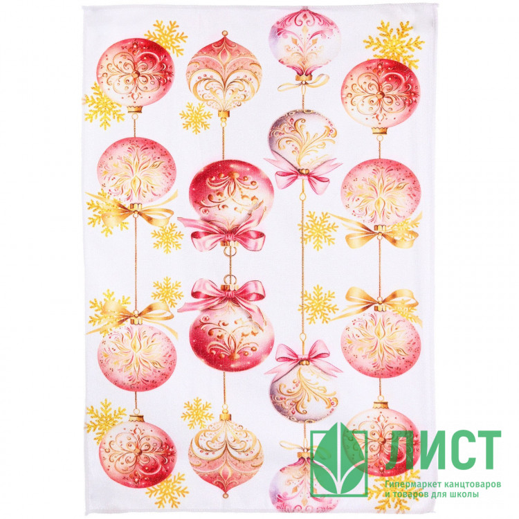 Полотенце кухонное микрофибра 40*57см "PinkMagic -Ёлочные шарики"  200гр/м2 арт.916-2198