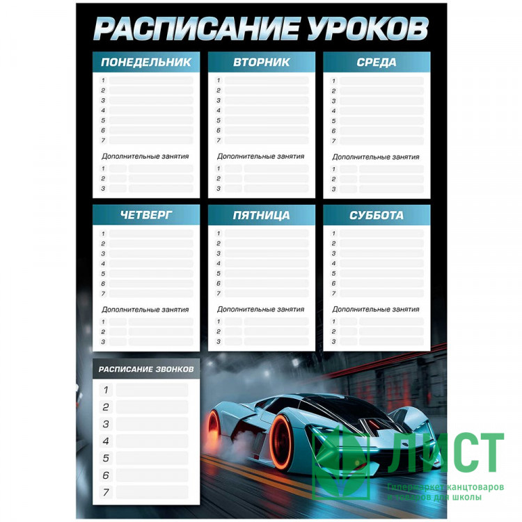 Расписание уроков А3 Феникс Спорткар арт.72583