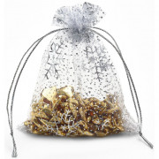 Мешочек д/подарка органза 10*12см "Снежинки" цв.белый с серебром арт.3503563
