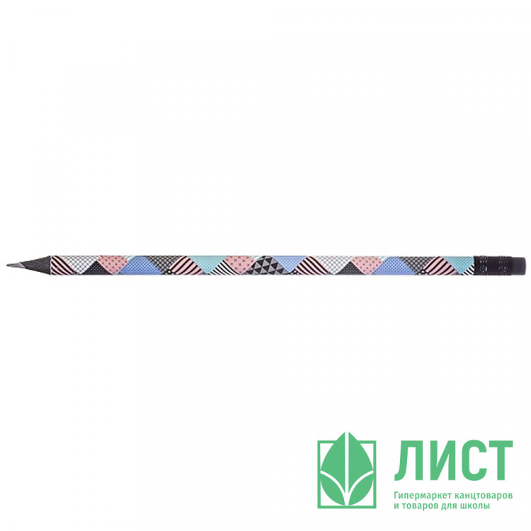 Карандаш чернографитный  Hatber с ластиком HB Patch круглый корпус арт.BL_079529 (Ст.72)